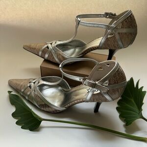 Carlos by Carlos Santana Metallic Silver and Tan Heels